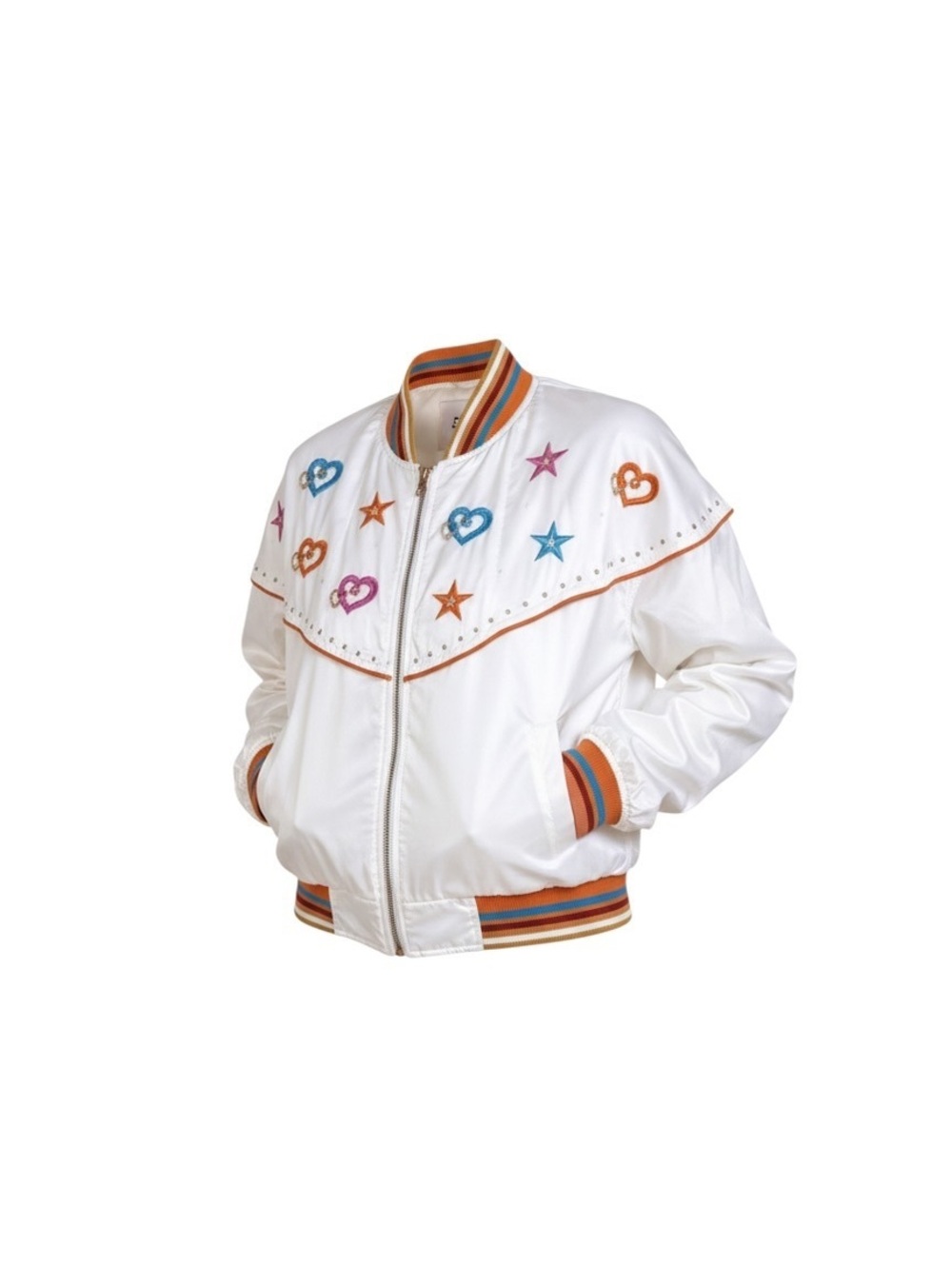 Vintage Cache White Embellished Heart & Star Bomber Jacket